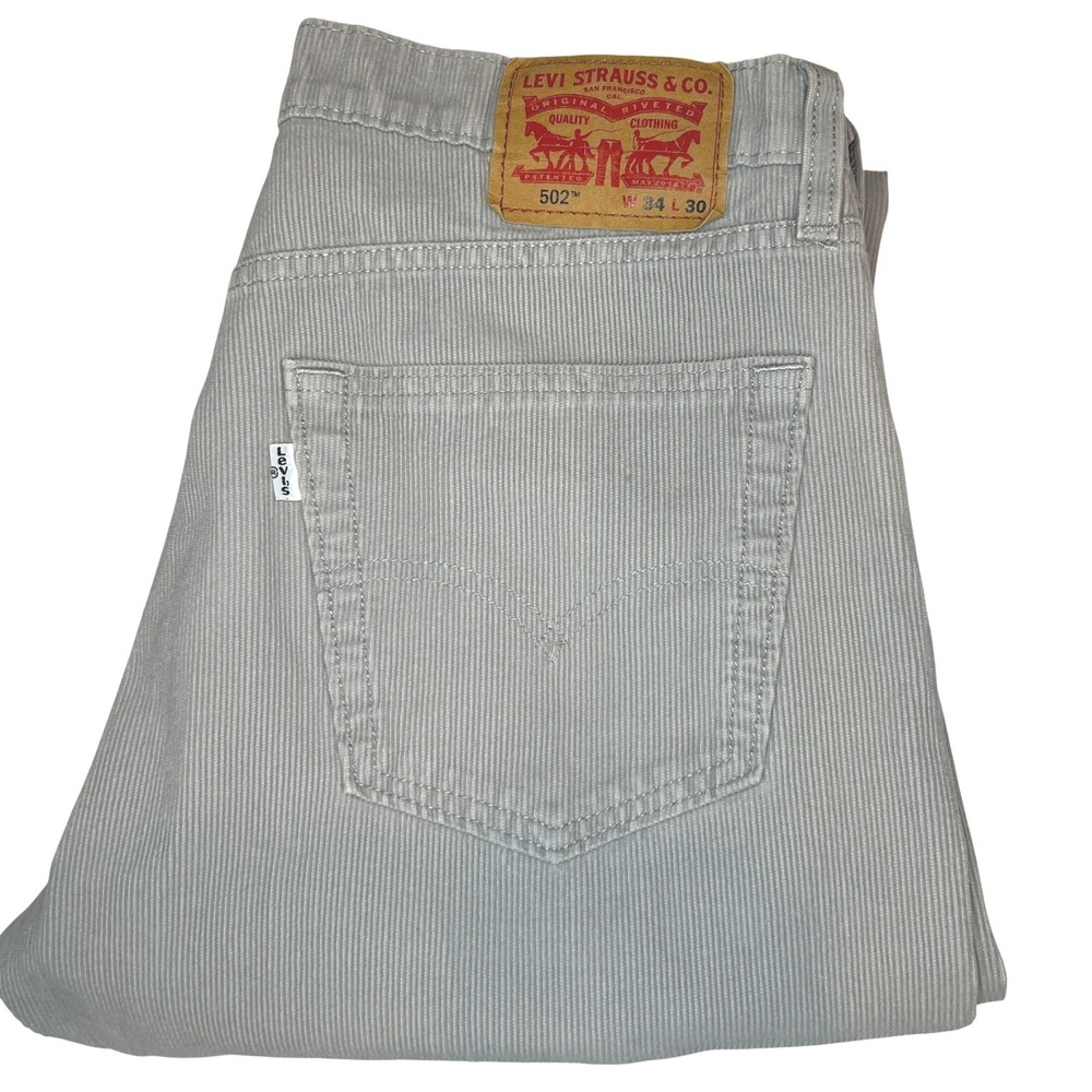 Levi's 502 Regular Taper 34x29 Men's Grey Corduroy Stretch Pants 5-Pocket